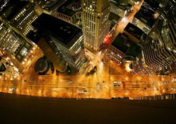 aerial view down a skyscraper at night