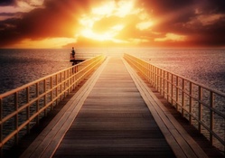 magnificent sunrise on a pier hdr