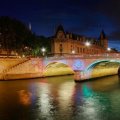 beautiful arched city bridge at night