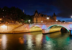 beautiful arched city bridge at night