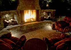 Outdoor Fireplace at Night