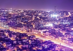 istanbul night cityscape in purple