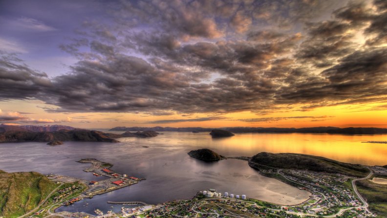 view from above of rypefjord norway hdr