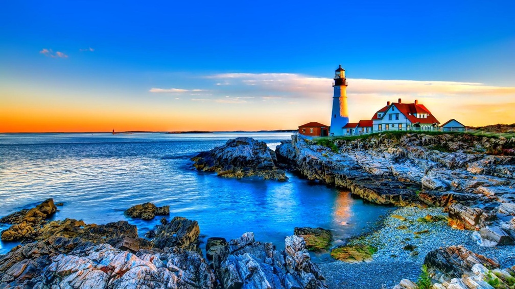 gorgeous lighthouse on a rocky shore hdr