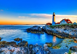 gorgeous lighthouse on a rocky shore hdr