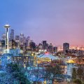 seattle cityscape at dusk hdr