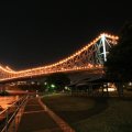 lit up bridge at night