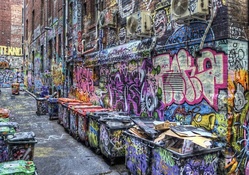 graffiti covered alley hdr