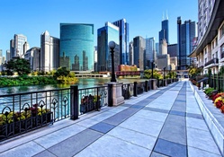 Sidewalk along the river _ graphics _ Chicago