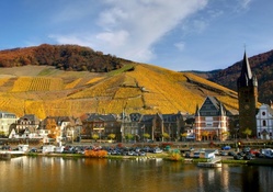 beautiful lakeside village in autumn
