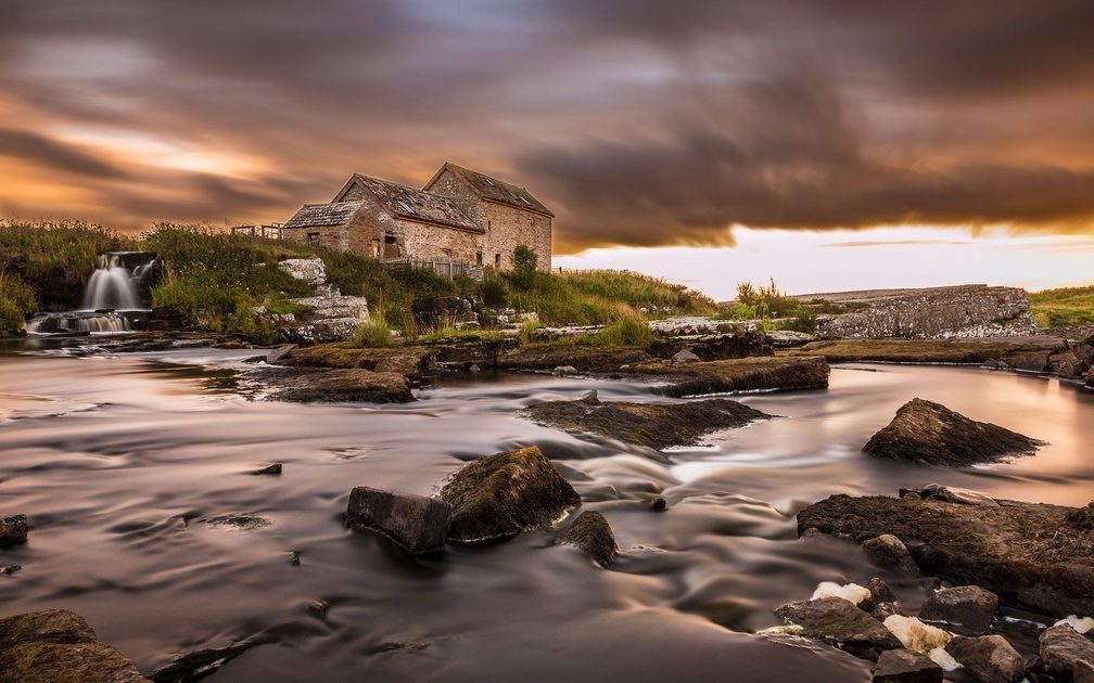 stone house by a river hdr