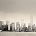 downtown manhattan in black and white fog