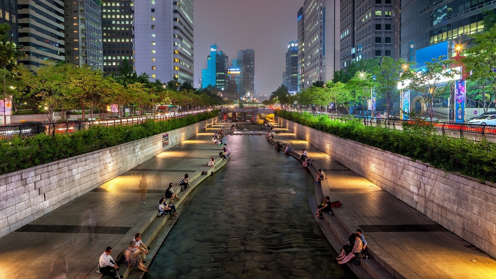 wonderful city canal in seoul south korea hdr