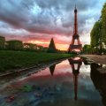 eiffel tower reflected in a puddle hdr