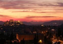 the acropolis in athens at sunset