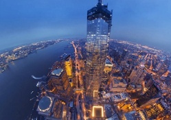 fish eye view of freedom tower in nyc hdr