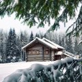 gorgeous forest log cabin in winter