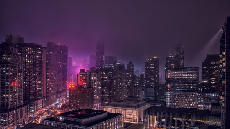 new york city on a foggy night hdr