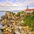 lighthouse on a rocky shore hdr