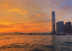 wonderful skyscraper in hong kong at sunset