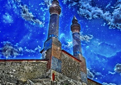 ottoman mosque minarets under stars hdr