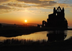 silhouette ruins of whitby abbey in england