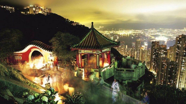 party on cliffs overlooking hong kong