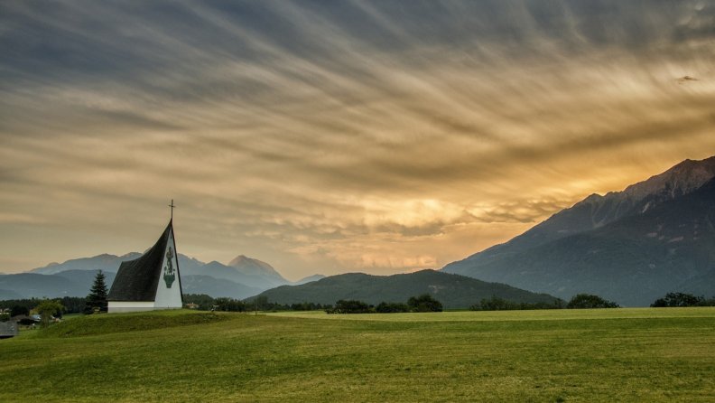 beautiful rural church at dawn