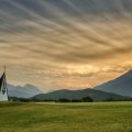 beautiful rural church at dawn