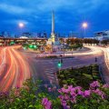 traffic circle in evening at long exposure