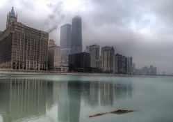 chicago in lake fog hdr