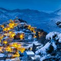 wonderful hill town at night in winter