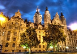 beautiful old building in leipzig hermany at night hdr