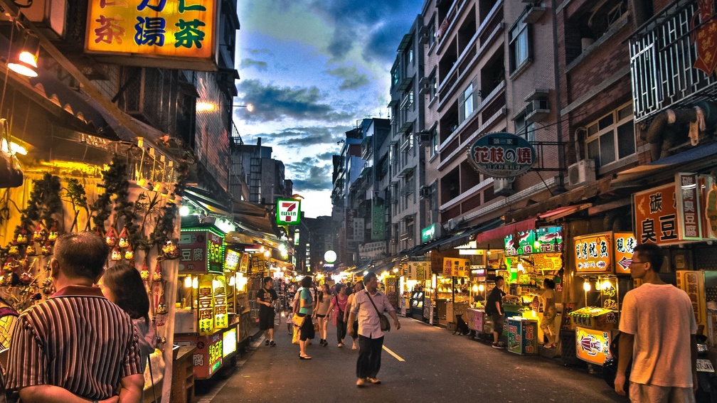 oriental market street at dusk