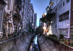back alley canal in tokyo