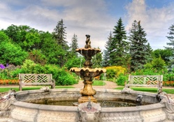 beautiful fountain in assiniboine garden in canada hdr