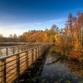 bridge over a lake in autumn hdr