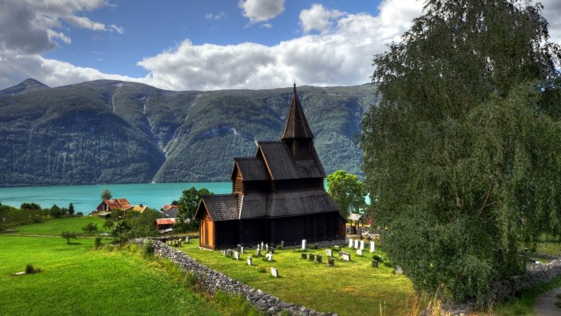 church in norway countryside hdr