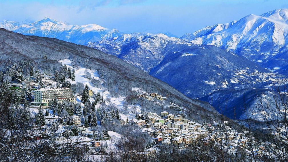 fantastic mountain resort town in winter