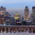 wintry view of montreal from a terrace