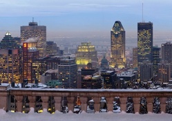 wintry view of montreal from a terrace