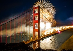 celebratory fireworks on the golden gate bridge