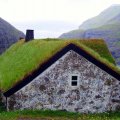 sod roof on a stone cottage in the faroe island