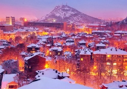 city lights on a winter night in plovdiv bulgaria