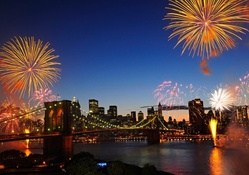 Fireworks over Brooklyn Bridge
