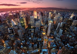 fantastic top view of new york city at sunset