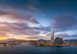 marvelous view of hong kong bay at sunset