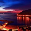 city harbor pier at twilight