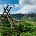 ladder over stone walls on fields in wales