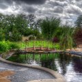 bridge over pond in a wonderful garden hdr